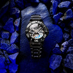 NUBEO Manta Tourbillion Limited Edition Mechanical Movement 3 Hands & Sapphire Lens Black Dial 20 ATM Water Resistant Watch With Stainlesss Steel Black Chain Strap