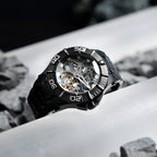 NUBEO Manta Tourbillion Limited Edition Mechanical Movement 3 Hands & Sapphire Lens Black Dial 20 ATM Water Resistant Watch With Stainlesss Steel Black Chain Strap