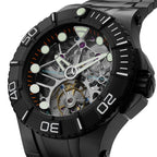 NUBEO Manta Tourbillion Limited Edition Mechanical Movement 3 Hands & Sapphire Lens Black Dial 20 ATM Water Resistant Watch With Stainlesss Steel Black Chain Strap