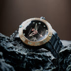 NUBEO Opportunity Automatic Limited Edition Genuine Martian Meteorite Japanese Automatic Movement With 3 Hands Black Dial 30 ATM Water Resistant Watch With Stainlesss Steel Black Chain Strap