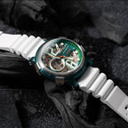 NUBEO Orion Automatic Limited Edition Japanese Open Heart Automatic Movement Sapphire Green Dial Water Resistant Watch With 2 White Rubber Strap