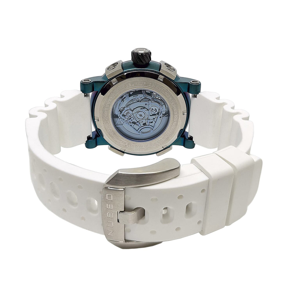 NUBEO Orion Automatic Limited Edition Japanese Open Heart Automatic Movement Sapphire Green Dial Water Resistant Watch With 2 White Rubber Strap