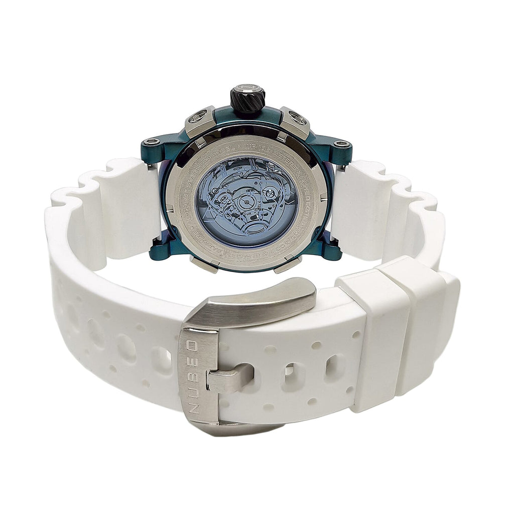 NUBEO Orion Automatic Limited Edition Japanese Open Heart Automatic Movement Sapphire Green Dial Water Resistant Watch With 2 White Rubber Strap