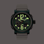NUBEO Orion Automatic Limited Edition Japanese Open Heart Automatic Movement Sapphire Green Dial Water Resistant Watch With 2 White Rubber Strap