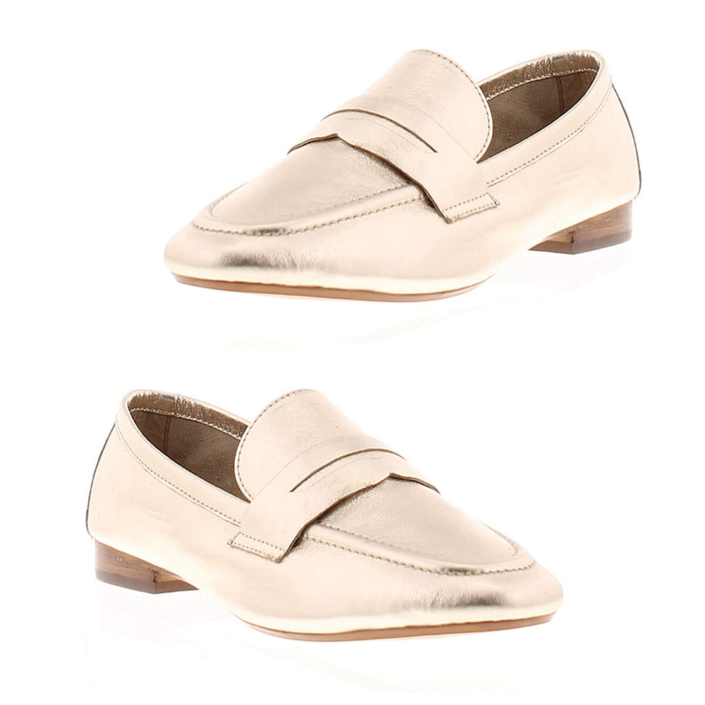NV Womens Champagne Metallic Genuine Leather Loafers (Size 4) - Gold