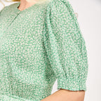 Nabella Ditsy Flower Print Midi Dress with Tiered Skirt (Size 12) - Green