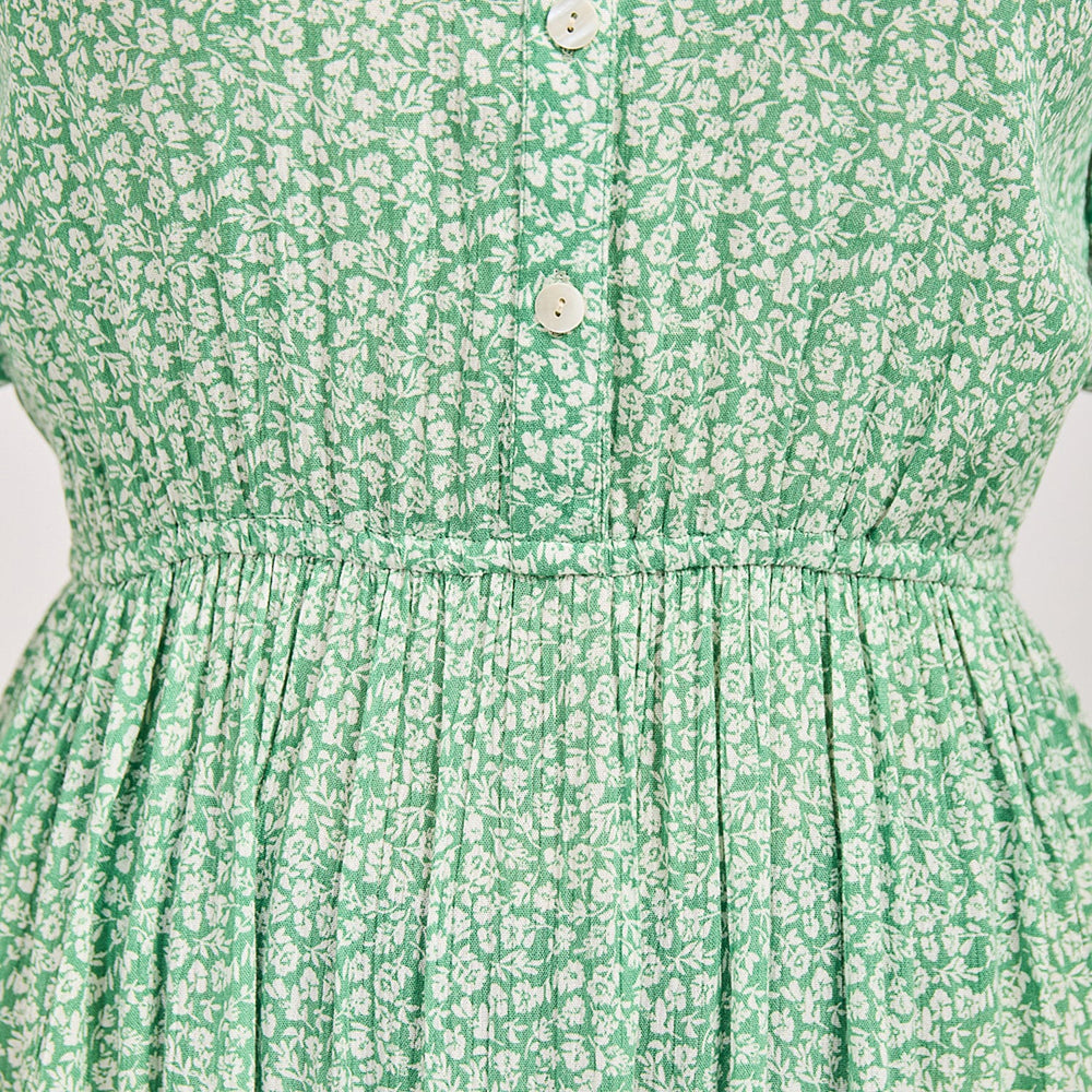 Nabella Ditsy Flower Print Midi Dress with Tiered Skirt (Size 12) - Green