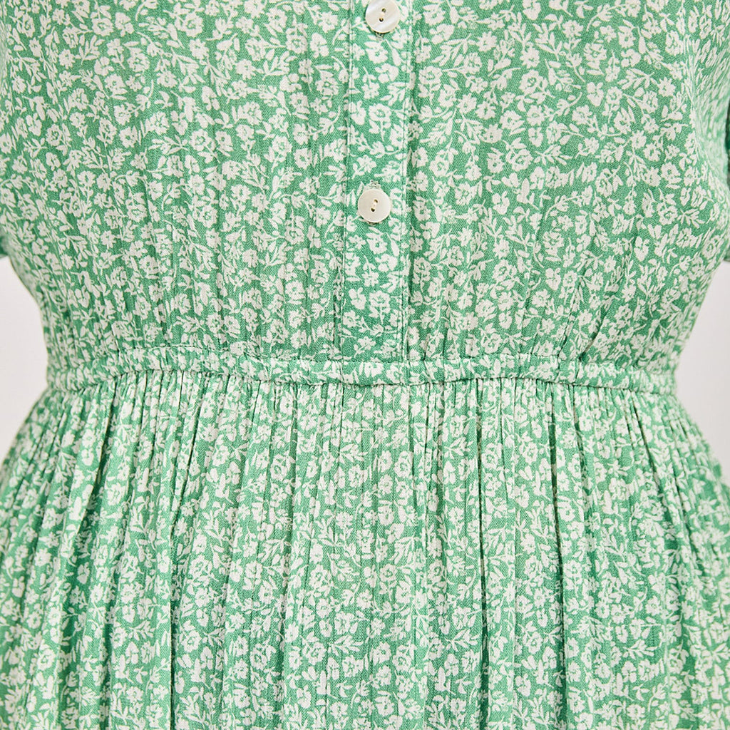 Nabella Ditsy Flower Print Midi Dress with Tiered Skirt (Size 12) - Green