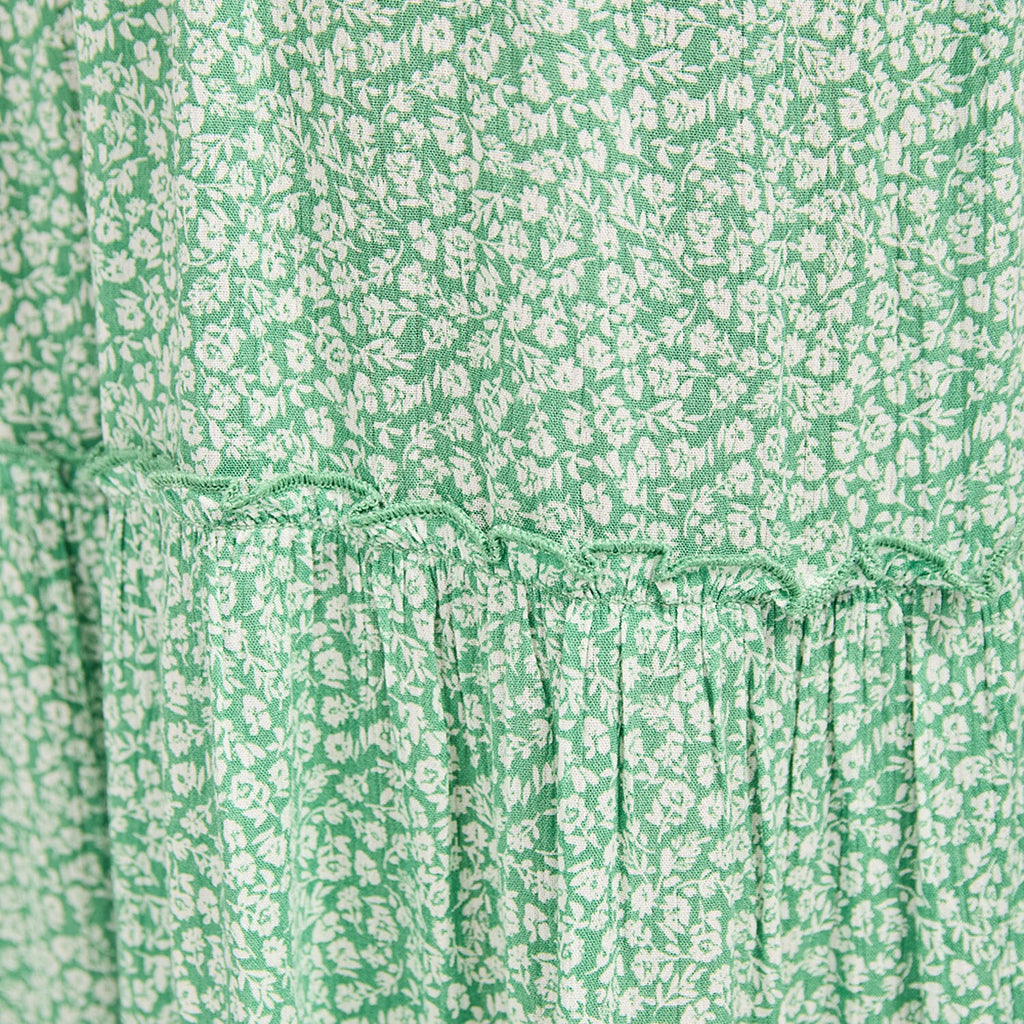 Nabella Ditsy Flower Print Midi Dress with Tiered Skirt (Size 12) - Green