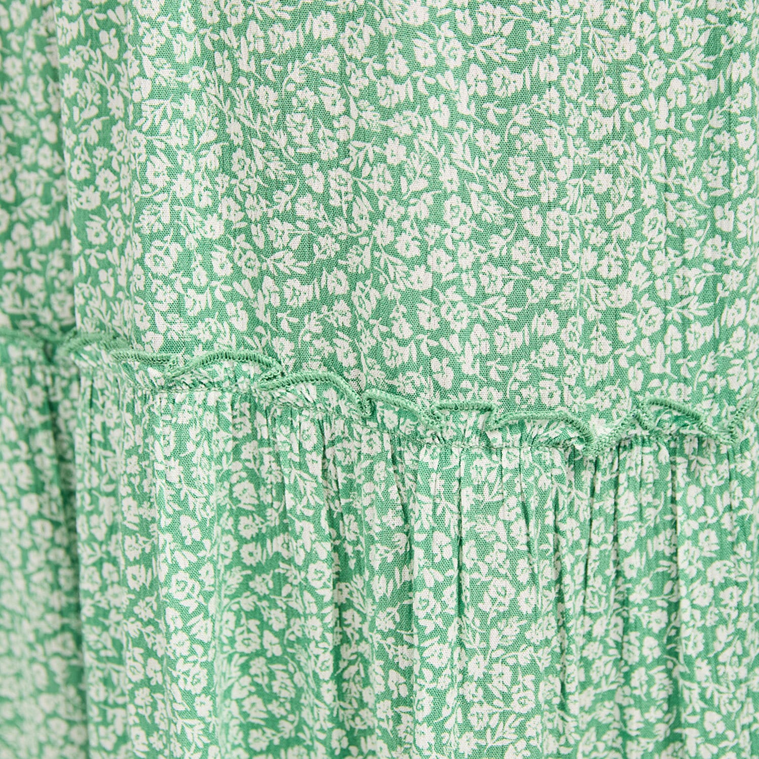 Nabella Ditsy Flower Print Midi Dress with Tiered Skirt (Size 12) - Green