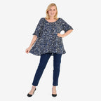 Nabella Womens Abstract Leaves Print Relaxed Fit Top (Size 14) - Blue