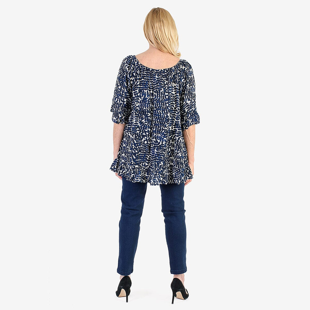 Nabella Womens Abstract Leaves Print Relaxed Fit Top (Size 14) - Blue