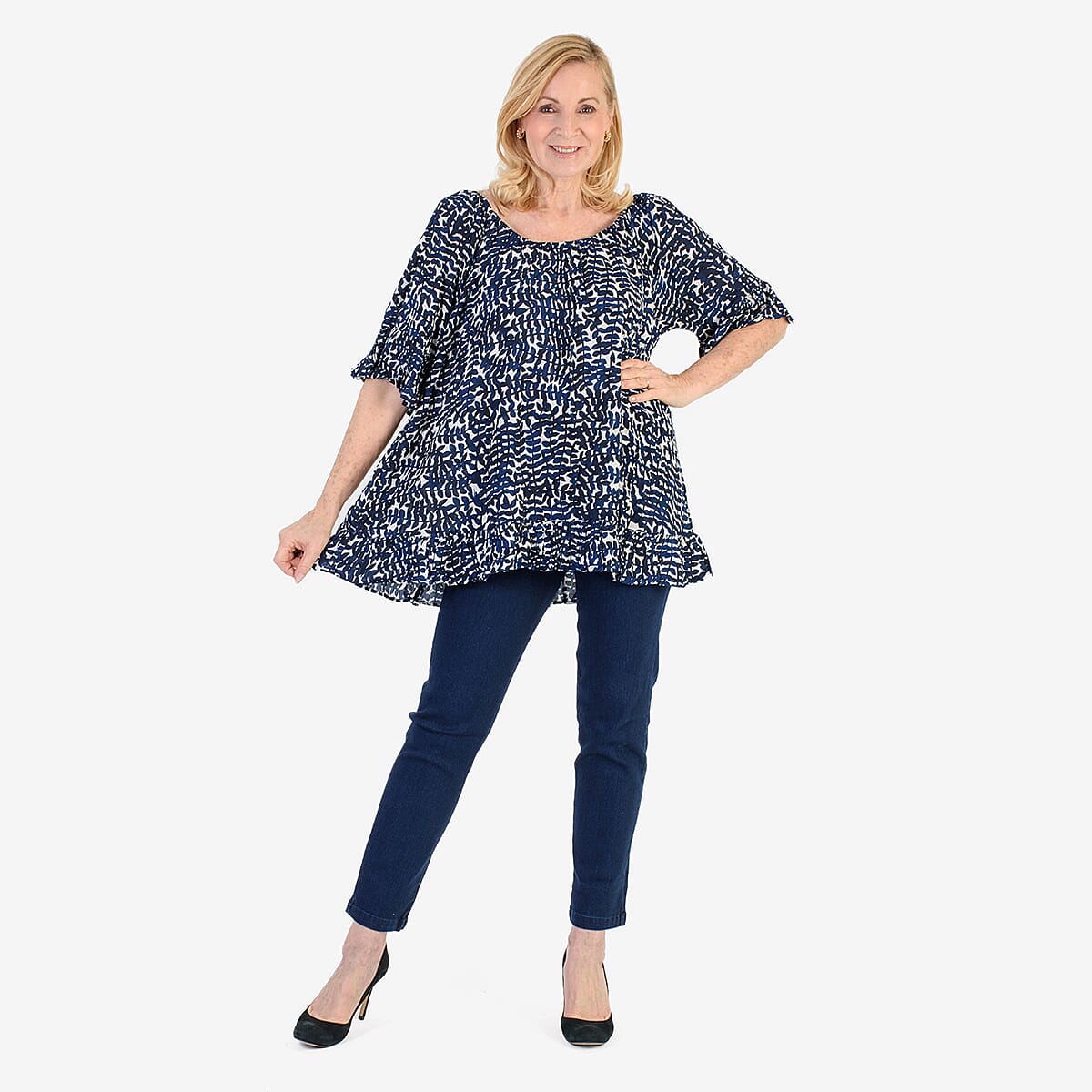 Nabella Womens Abstract Leaves Print Relaxed Fit Top (Size 20) - Blue