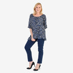Nabella Womens Abstract Leaves Print Relaxed Fit Top (Size 20) - Blue