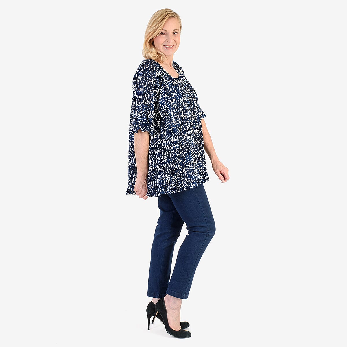 Nabella Womens Abstract Leaves Print Relaxed Fit Top (Size 20) - Blue