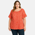 Nabella Womens Mini Leaf Print Relaxed Fit Top (Size 20) - Orange