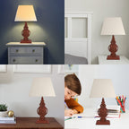 Nakkash Hand Carved Antique Style Mango Wood Lamp with Linen Lamp Shade (Size 35x22x51 cm) - Tan