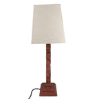 Nakkash Hand Carved Antique Style Mango Wood Lamp with Linen Lamp Shade (Size 35x22x51 cm) - Tan