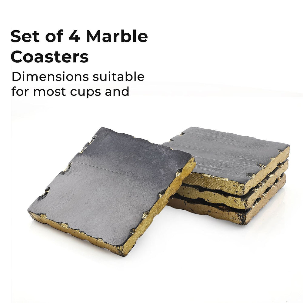 Nakkashi Set of 4 Square Shape Marble Coasters (Size 10x10cm) - Black