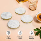 Handcrafted Set of 4 Round Shape Marble Coasters (Size 10 cm) - White