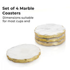 Handcrafted Set of 4 Round Shape Marble Coasters (Size 10 cm) - White