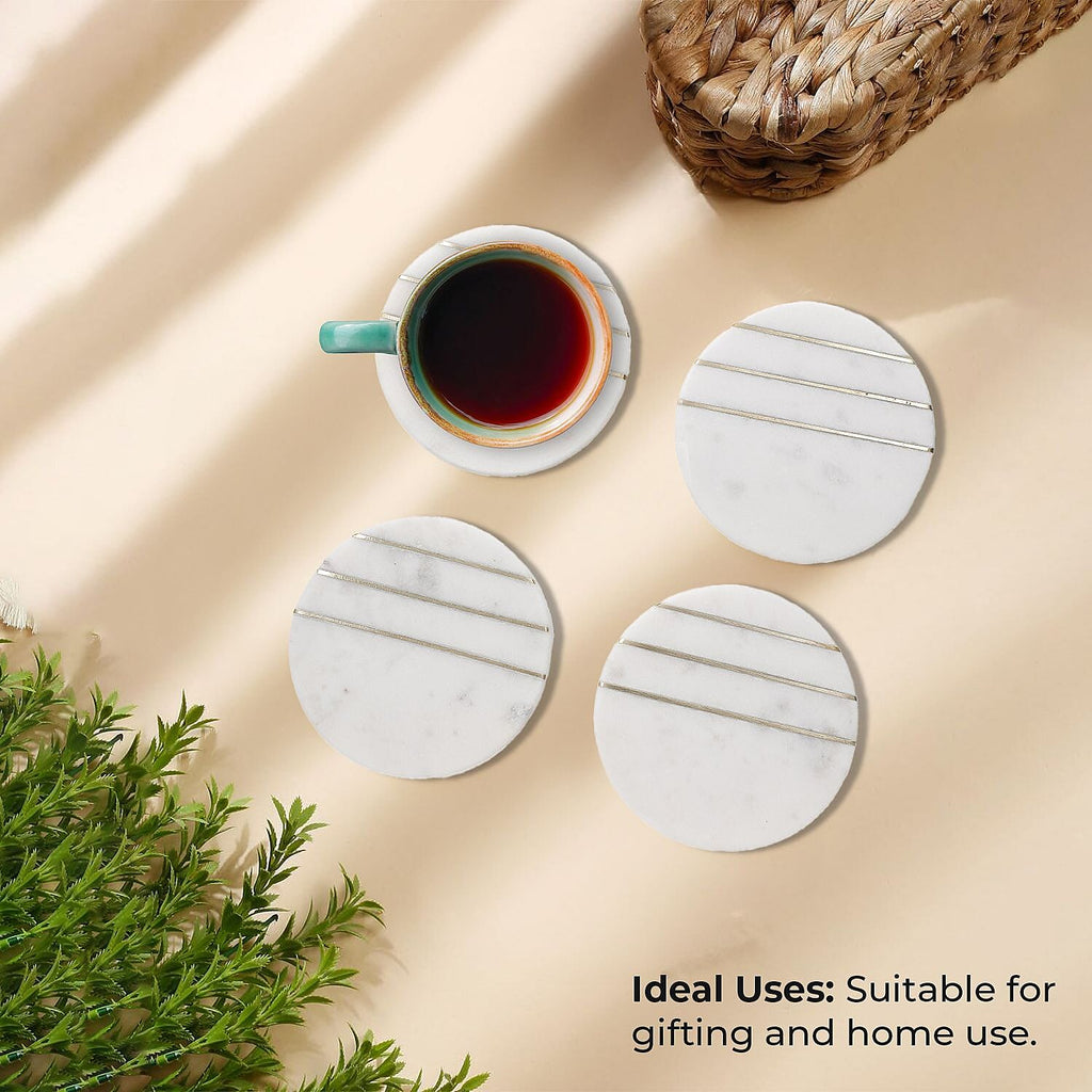 Nakkashi Set of 4 Marble  Coasters (Size 10x10x10 cm) - White & Black