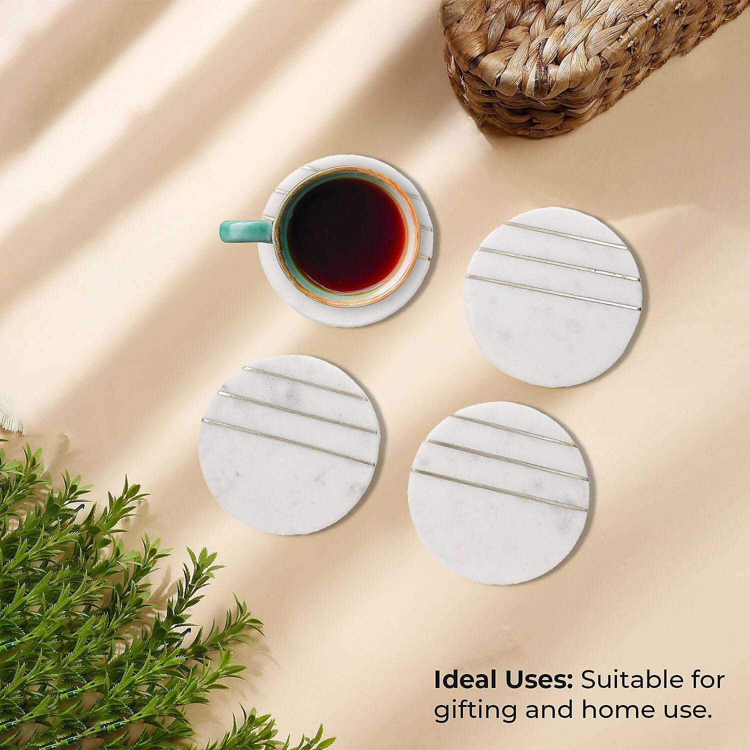 Nakkashi Set of 4 Marble  Coasters (Size 10x10x10 cm) - White & Black