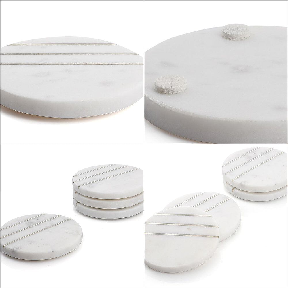 Nakkashi Set of 4 Marble  Coasters (Size 10x10x10 cm) - White & Black