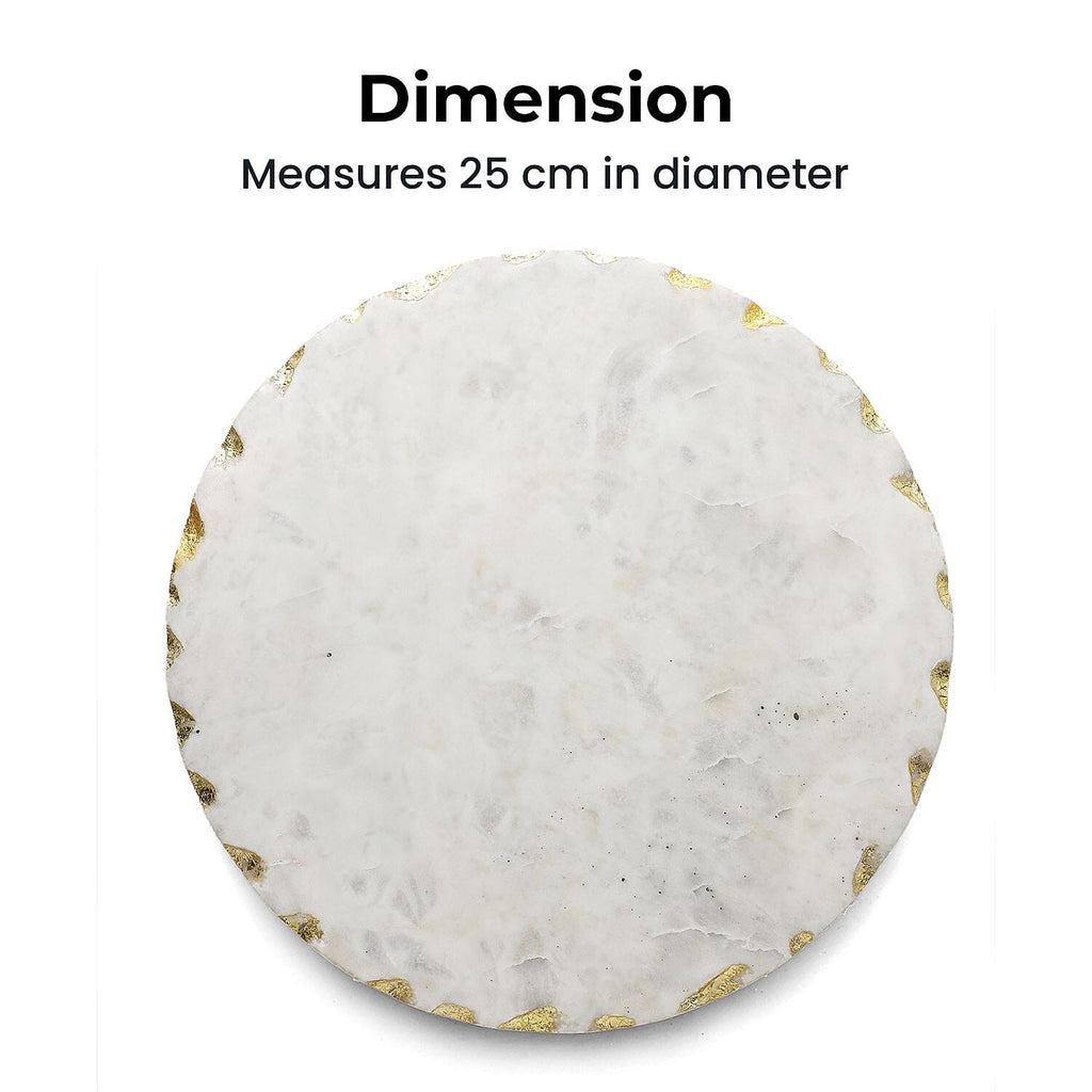 First Time Ever Italian Marble Round Trivet With Gold Trim (Size 25cm) - White