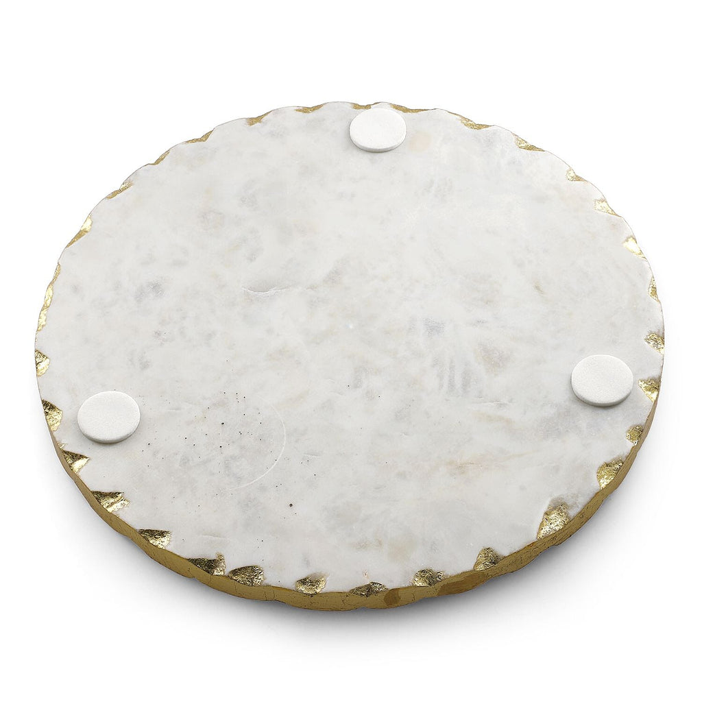 First Time Ever Italian Marble Round Trivet With Gold Trim (Size 25cm) - White