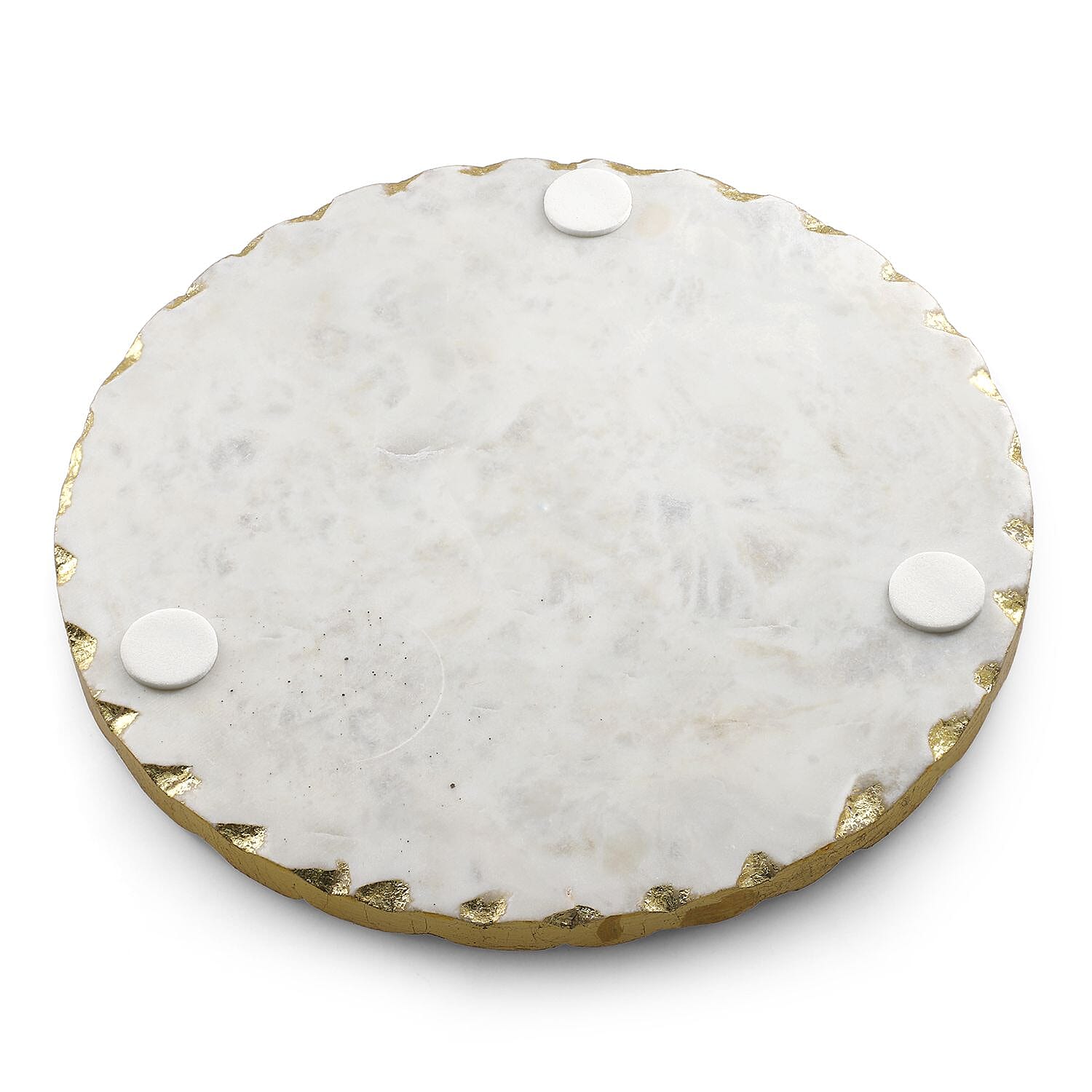 First Time Ever Italian Marble Round Trivet With Gold Trim (Size 25cm) - White
