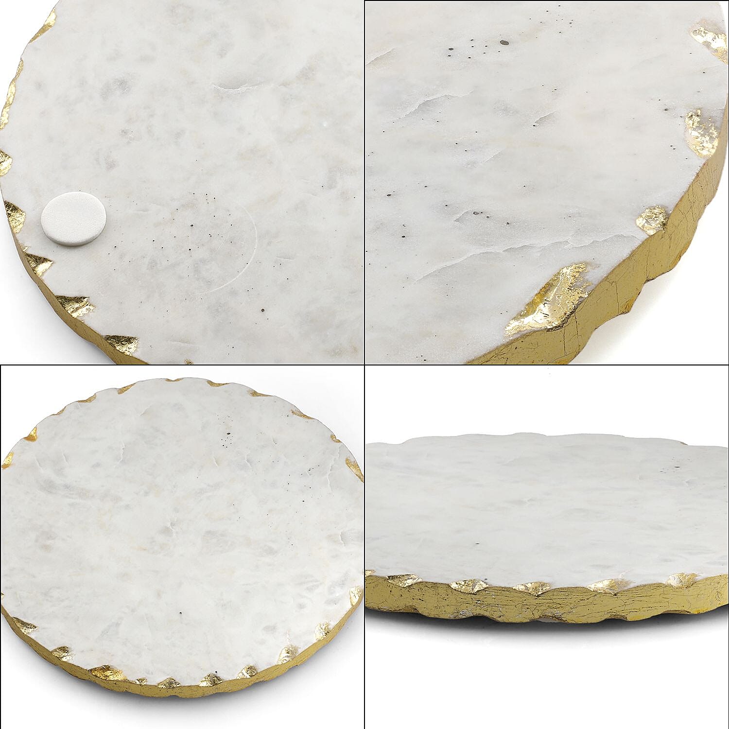 First Time Ever Italian Marble Round Trivet With Gold Trim (Size 25cm) - White
