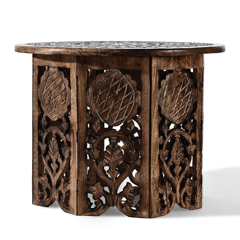 NAKKASHI Hand Carved Mango Wood Table (Size 68x68x51Cm) Natural Finish