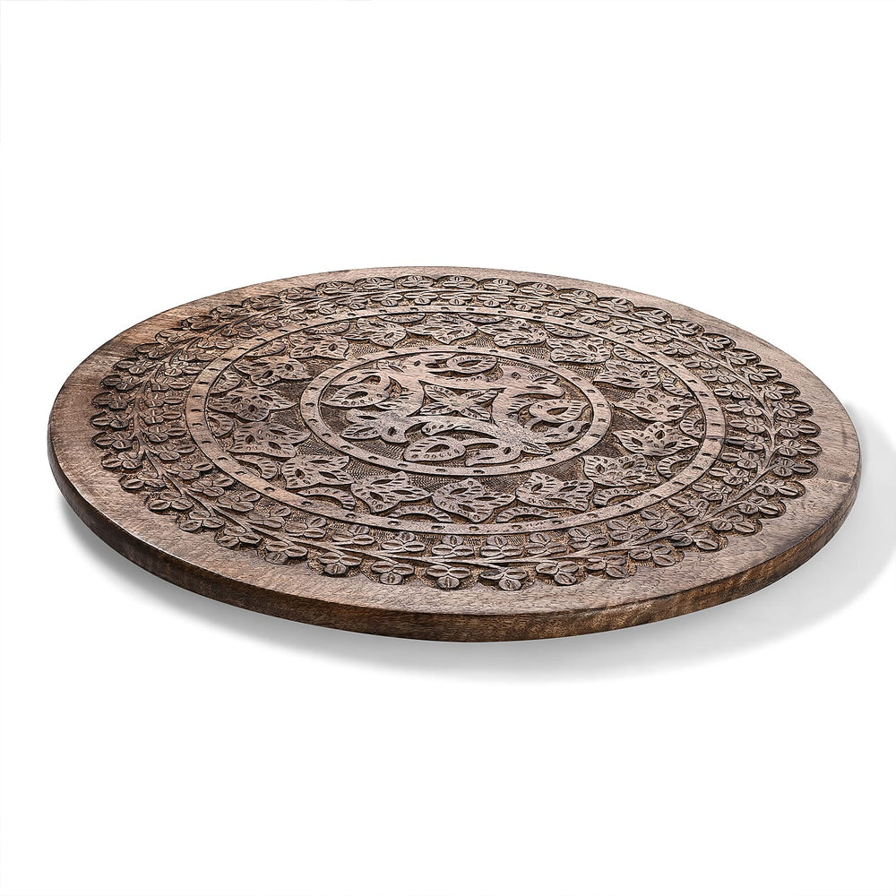 NAKKASHI Hand Carved Mango Wood Table (Size 68x68x51Cm) Natural Finish