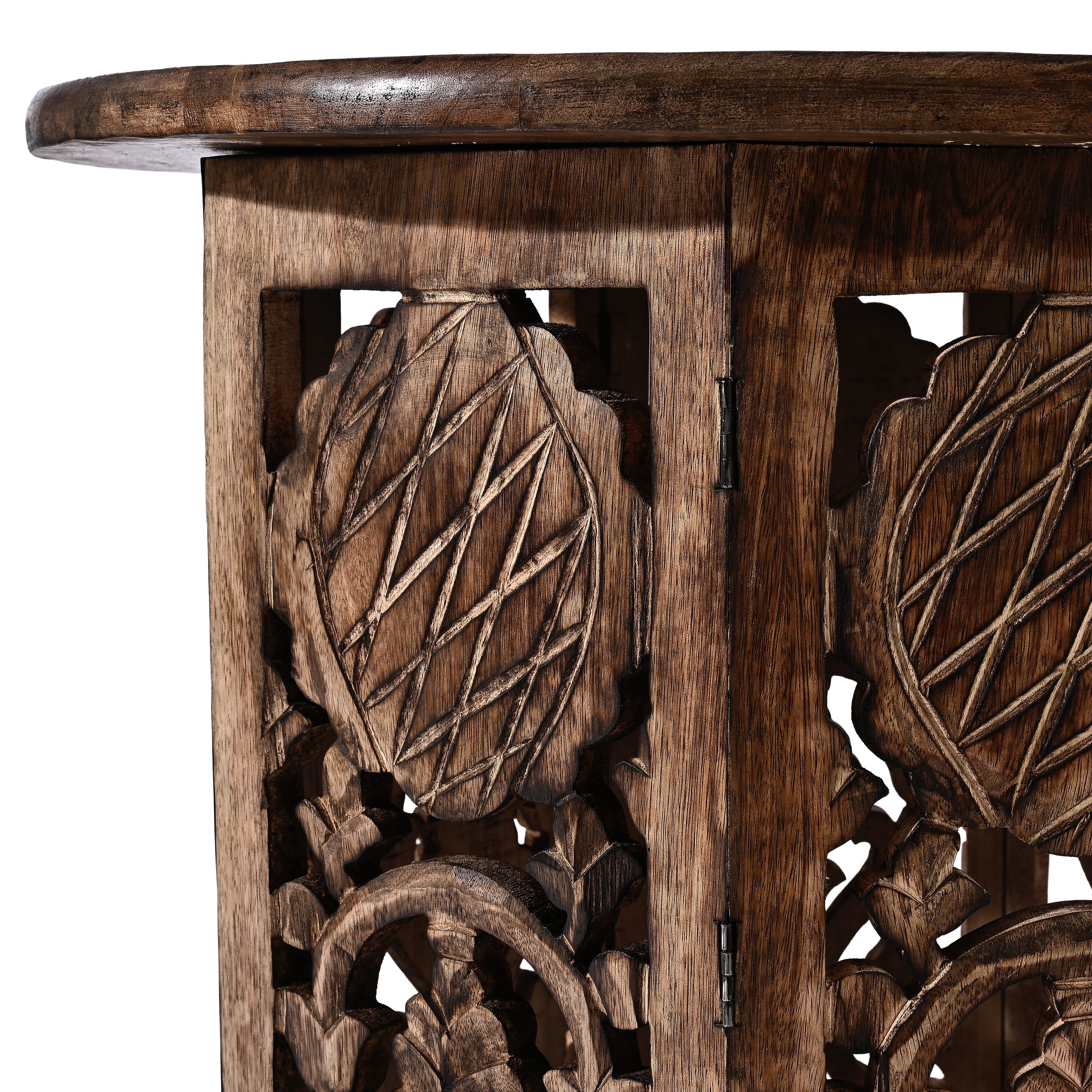 NAKKASHI Hand Carved Mango Wood Table (Size 68x68x51Cm) Natural Finish