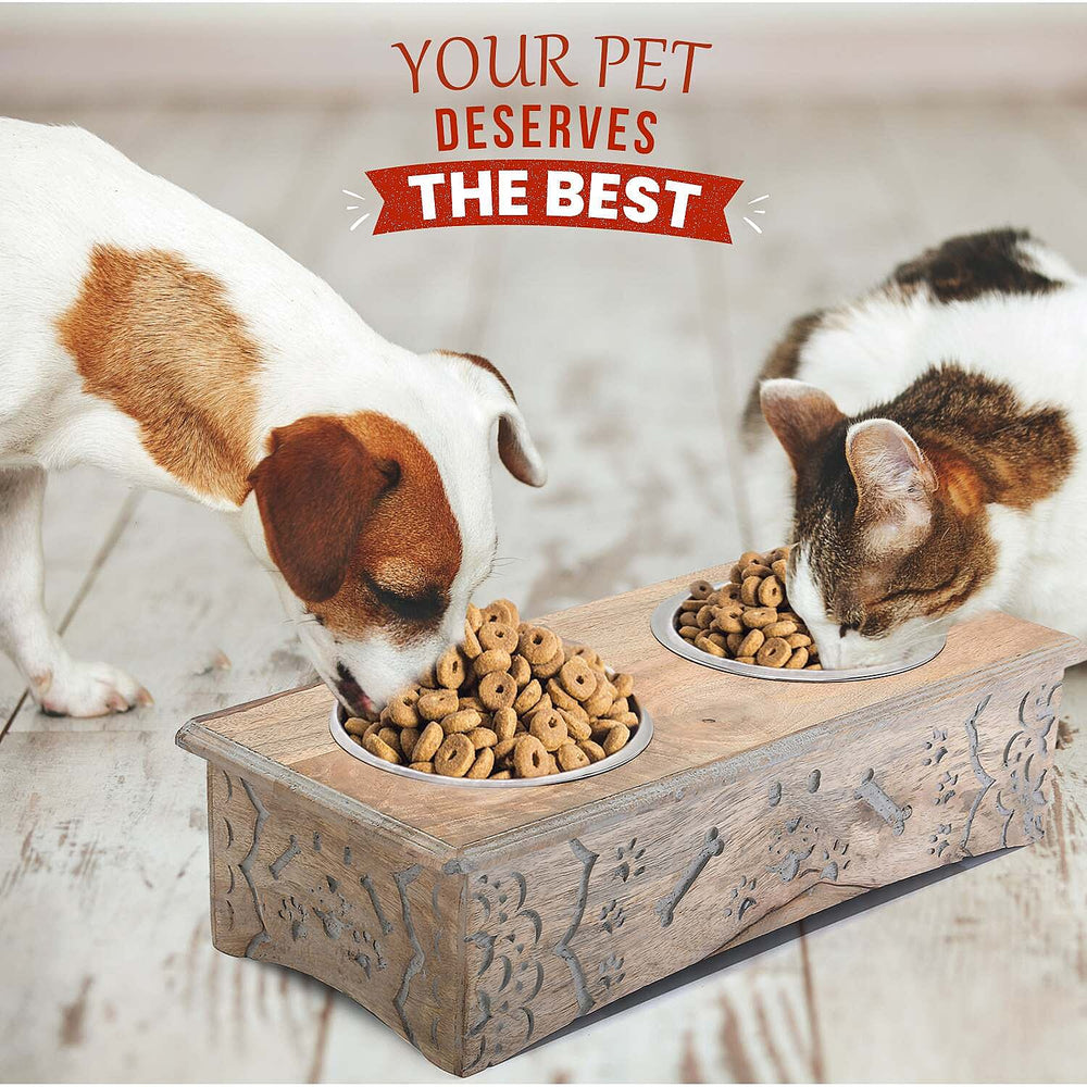 Nakkashi Handcarved Bone Print Pet Feeder - Brown