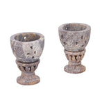 Nakkashi Set of 2 - Decorative Rose Handcarved Soapstone Egg Holders (8x4Cm)