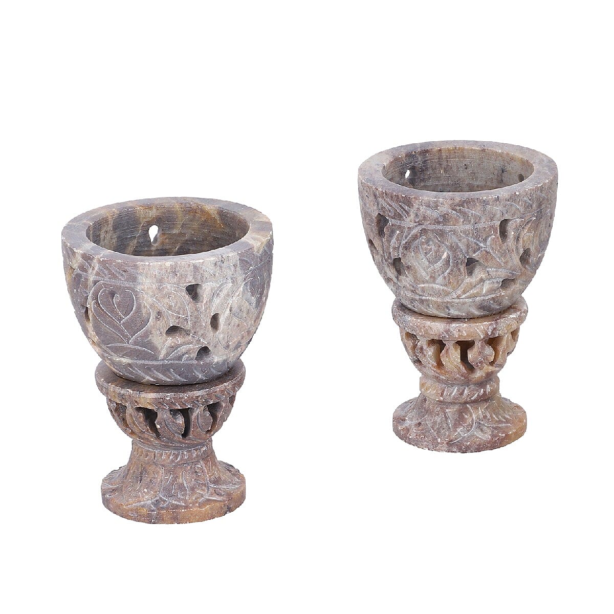Nakkashi Set of 2 - Decorative Rose Handcarved Soapstone Egg Holders (8x4Cm)