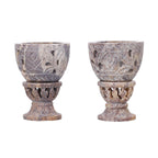 Nakkashi Set of 2 - Decorative Rose Handcarved Soapstone Egg Holders (8x4Cm)