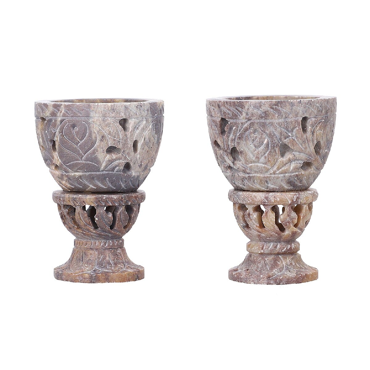 Nakkashi Set of 2 - Decorative Rose Handcarved Soapstone Egg Holders (8x4Cm)