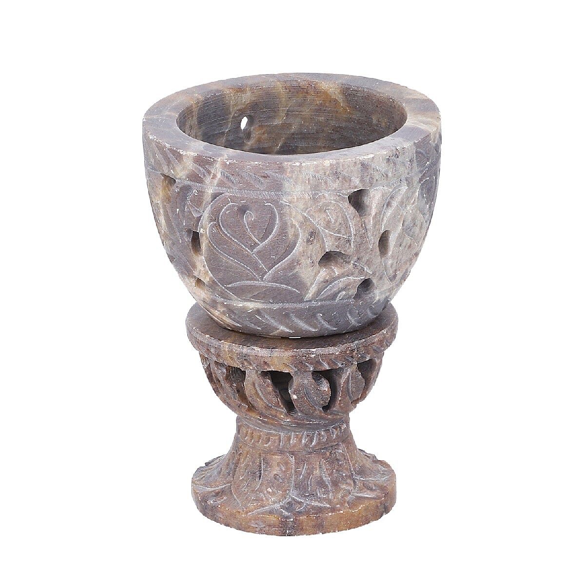 Nakkashi Set of 2 - Decorative Rose Handcarved Soapstone Egg Holders (8x4Cm)