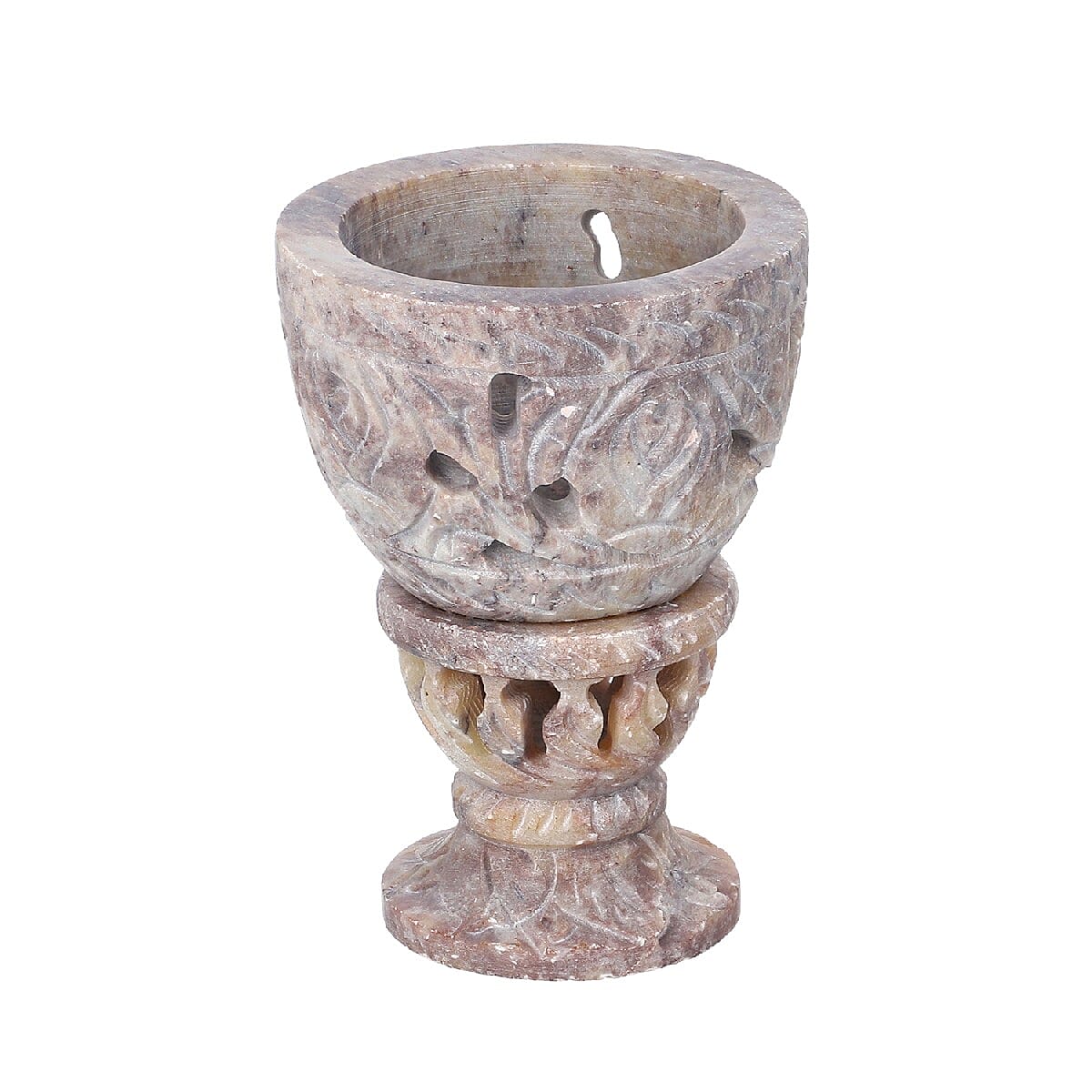 Nakkashi Set of 2 - Decorative Rose Handcarved Soapstone Egg Holders (8x4Cm)