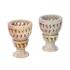 Nakkashi Set of 2 - Decorative Wave Handcarved Soapstone Egg Holders (8x4Cm)