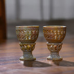Nakkashi Set of 2 - Decorative Wave Handcarved Soapstone Egg Holders (8x4Cm)