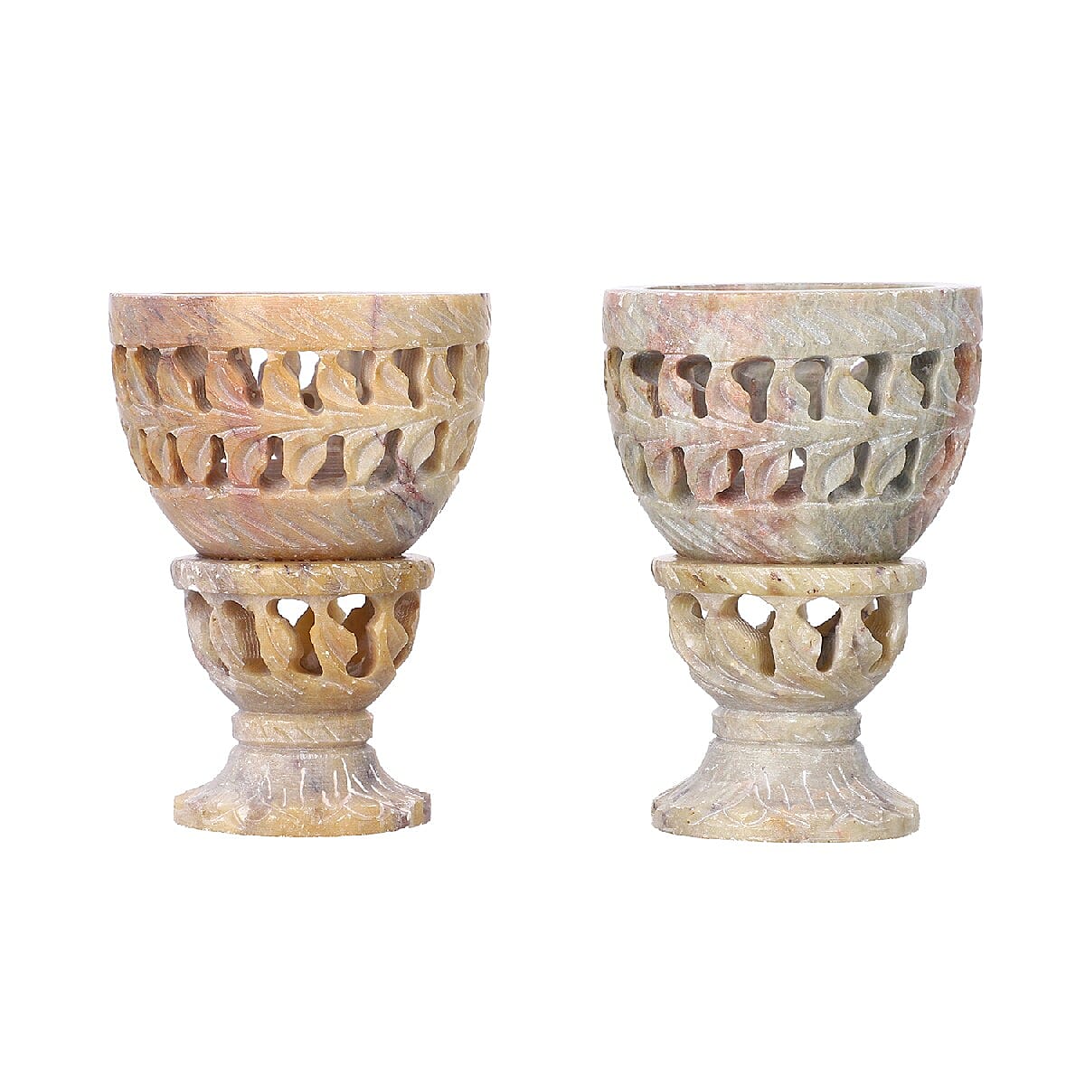 Nakkashi Set of 2 - Decorative Wave Handcarved Soapstone Egg Holders (8x4Cm)