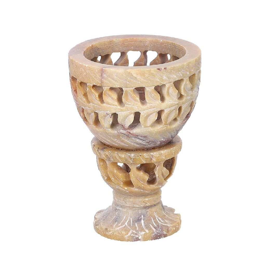 Nakkashi Set of 2 - Decorative Wave Handcarved Soapstone Egg Holders (8x4Cm)