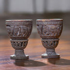 Nakkashi Set of 2 decorative hand carved soapstone egg holders (7.5X3.5 CM) - IVORY-GREY.