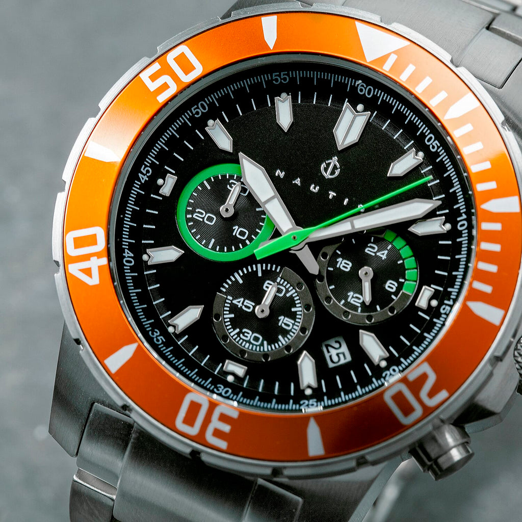 Nautis Quartz Mens Watch in Stainless Steel - Orange