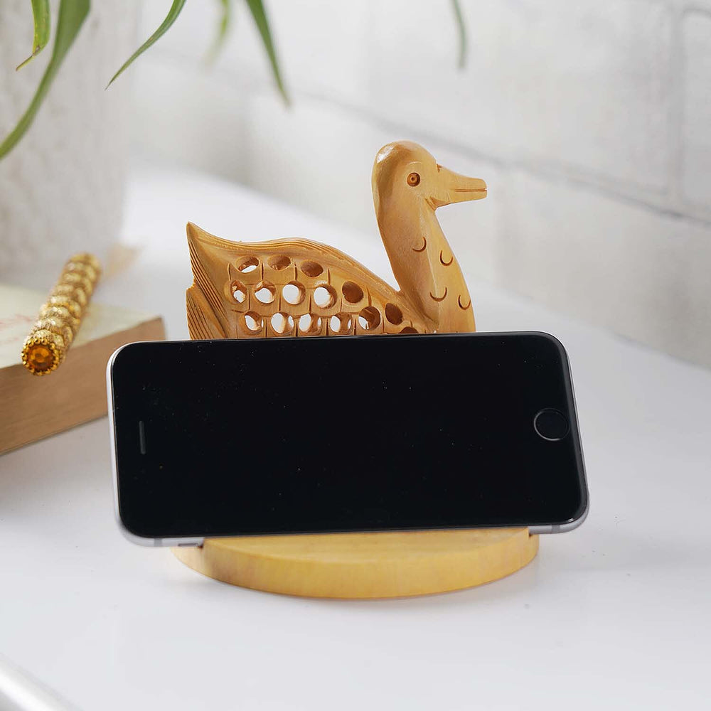 New Arrival- Hand Carved Wooden Mobile Phone Holder - Swan