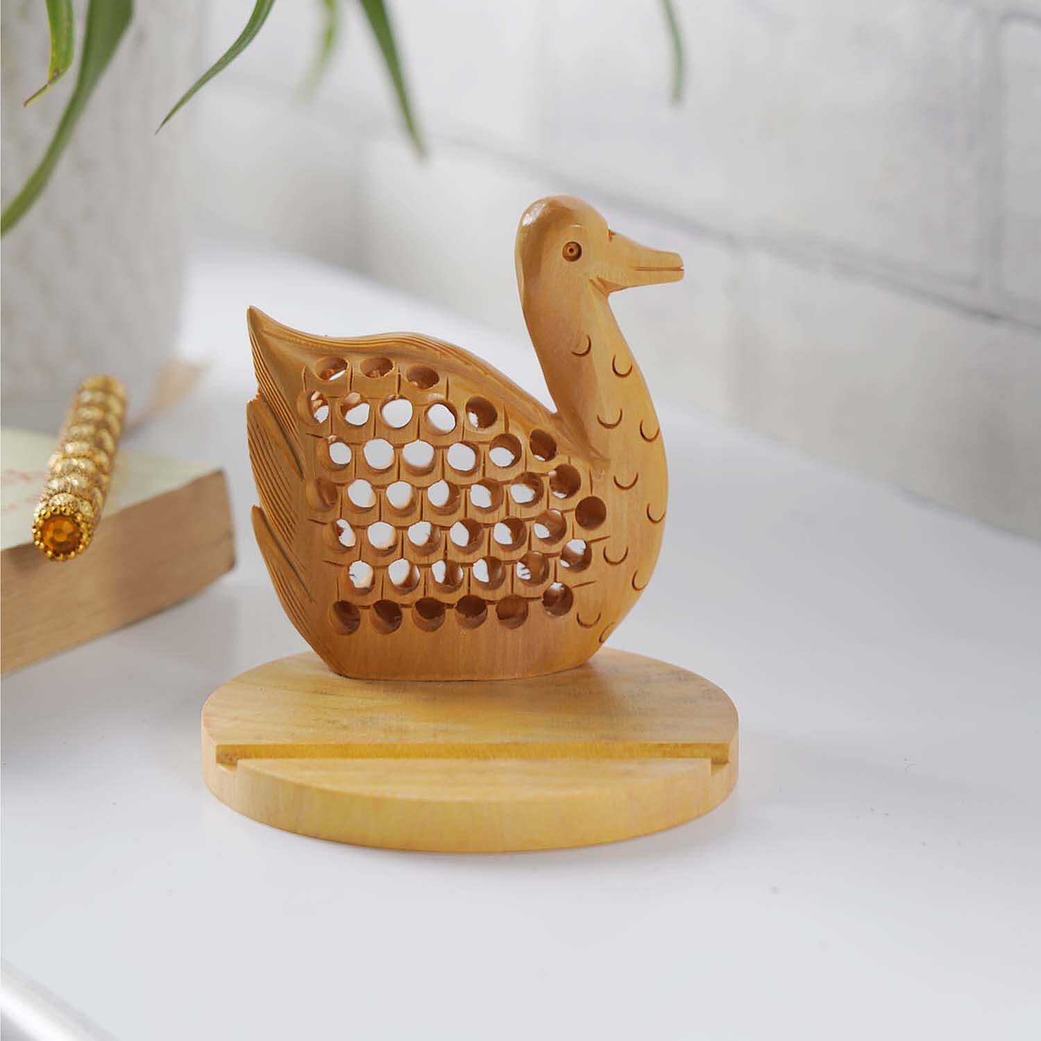 New Arrival- Hand Carved Wooden Mobile Phone Holder - Swan